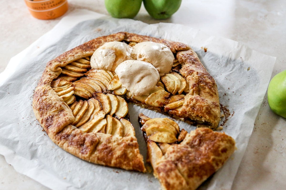 Image of sliced vegan apple galette | cookingwithparita.com
