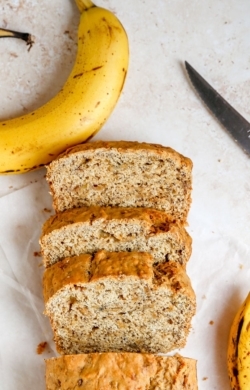 close up image of classic vegan banana bread | cookingwithparita.com