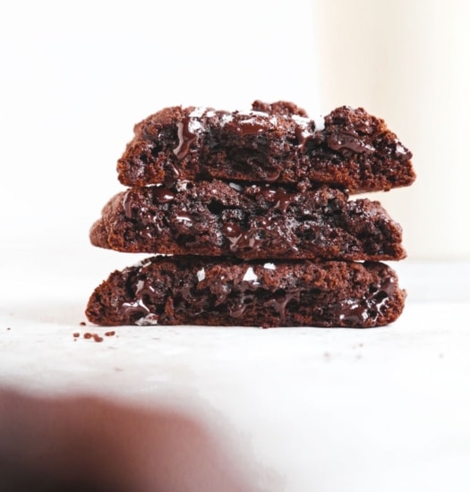 Image of melting vegan NYC double chocolate chip cookies | cookingwithparita.com