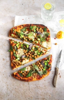 Vegan Chickpea + Spinach Masala Indian Pizza Recipe | cookingwithparita.com