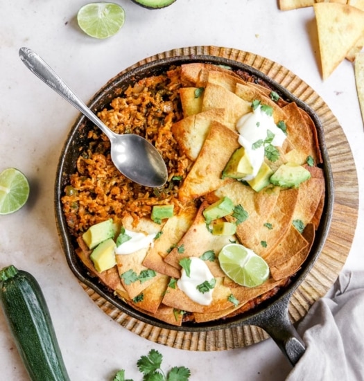 Vegan Zucchini Tortilla Enchilada Rice Bake | cookingwithparita.com