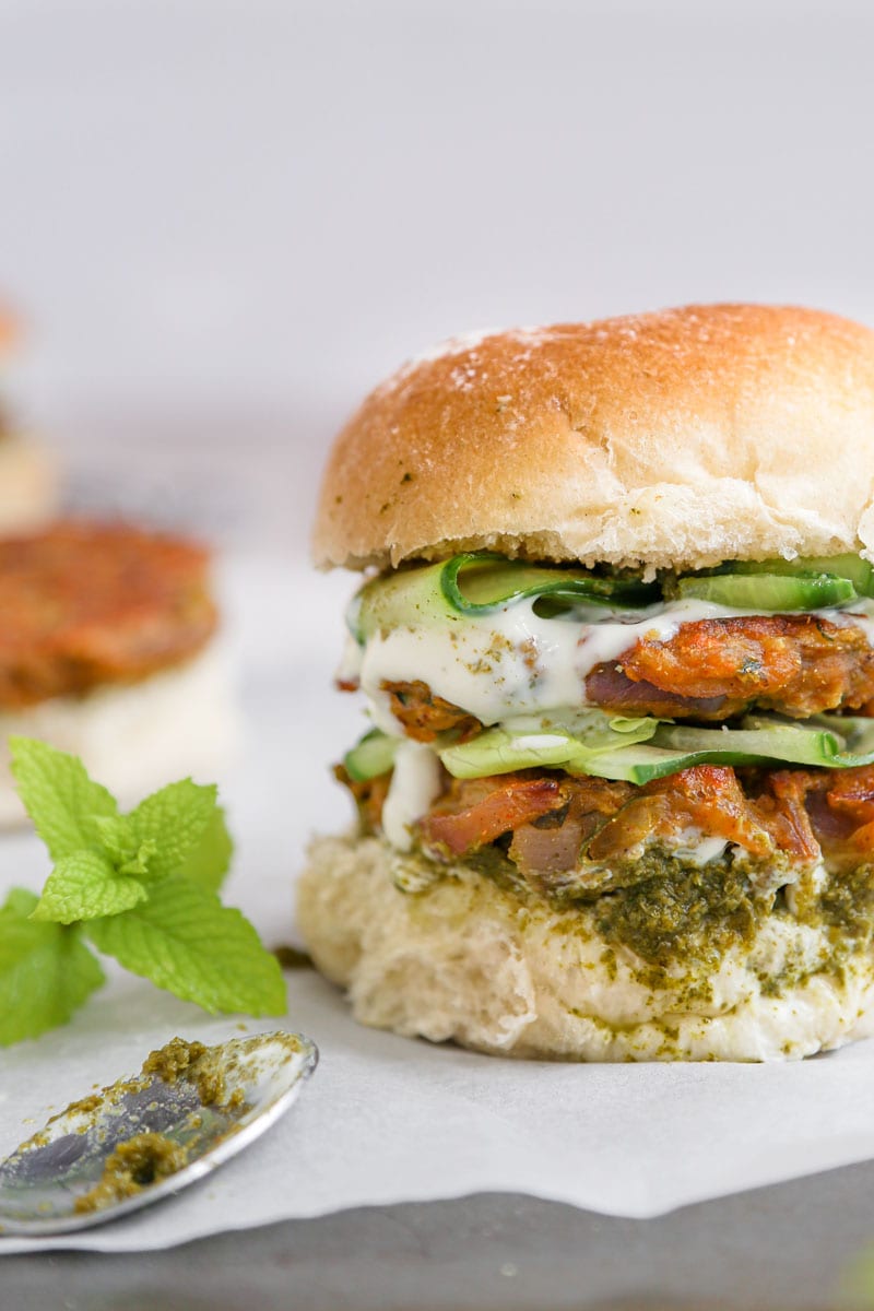 Vegan Onion + Zucchini Bhaji Burgers | cookingwithparita.com