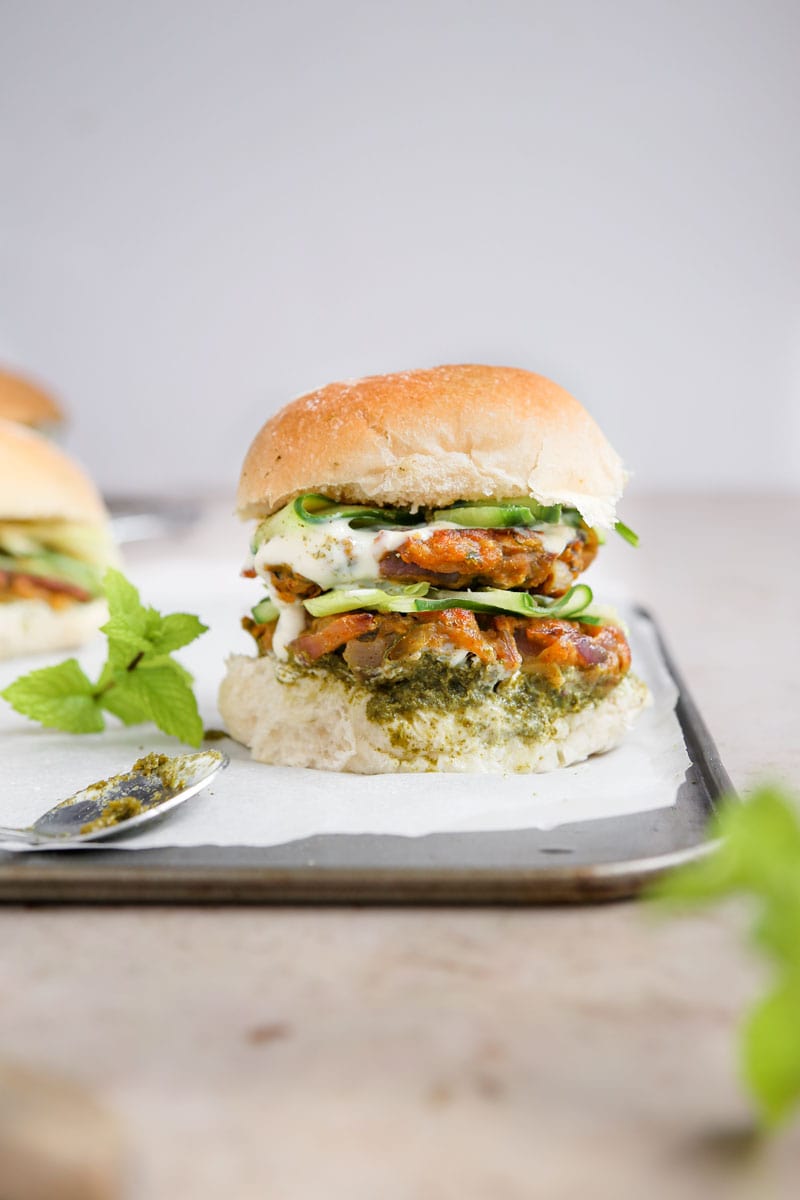 Vegan Onion + Zucchini Bhaji Burgers | cookingwithparita.com
