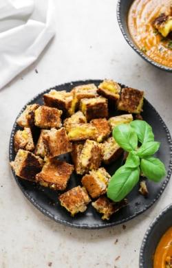 Vegan Grilled Cheese Croutons | cookingwithparita.com