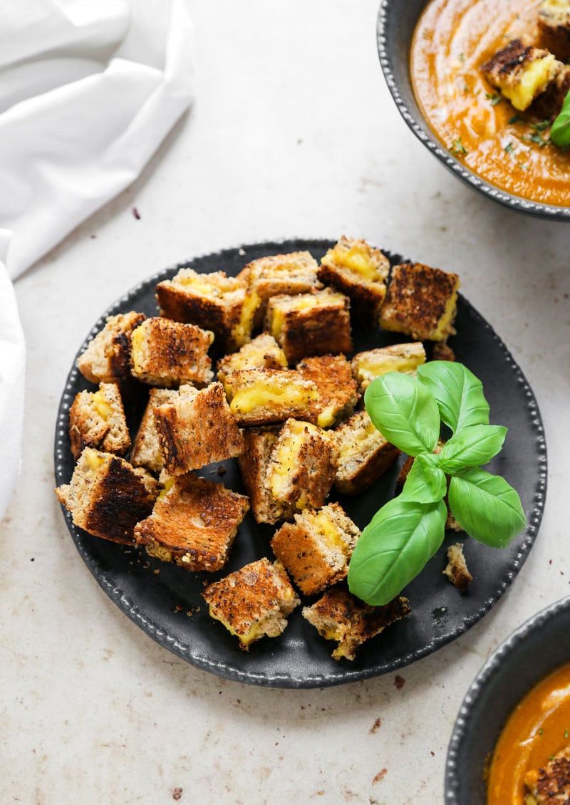 Vegan Grilled Cheese Croutons | cookingwithparita.com