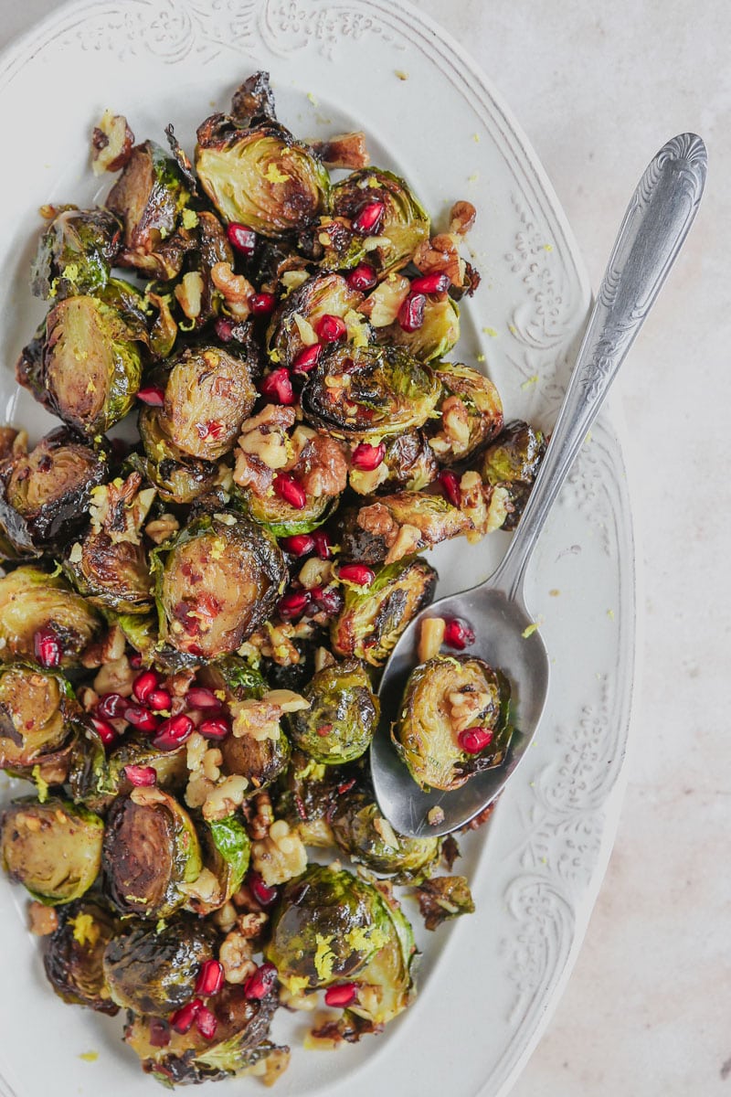 Vegan thanksgiving side Vegan Roasted Brussels Sprouts with Spicy Maple recipe