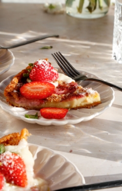 image of vegan strawberry lemon dutch baby pancake