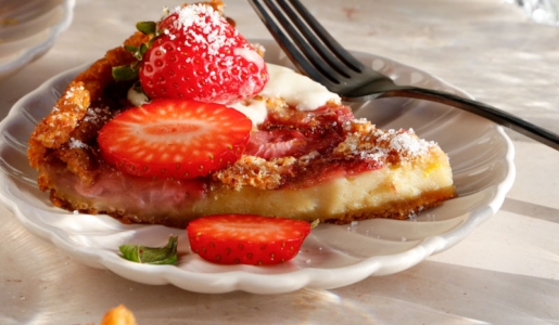 image of vegan strawberry lemon dutch baby pancake