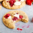 close up image of raspberry white chocolate cookies recipe